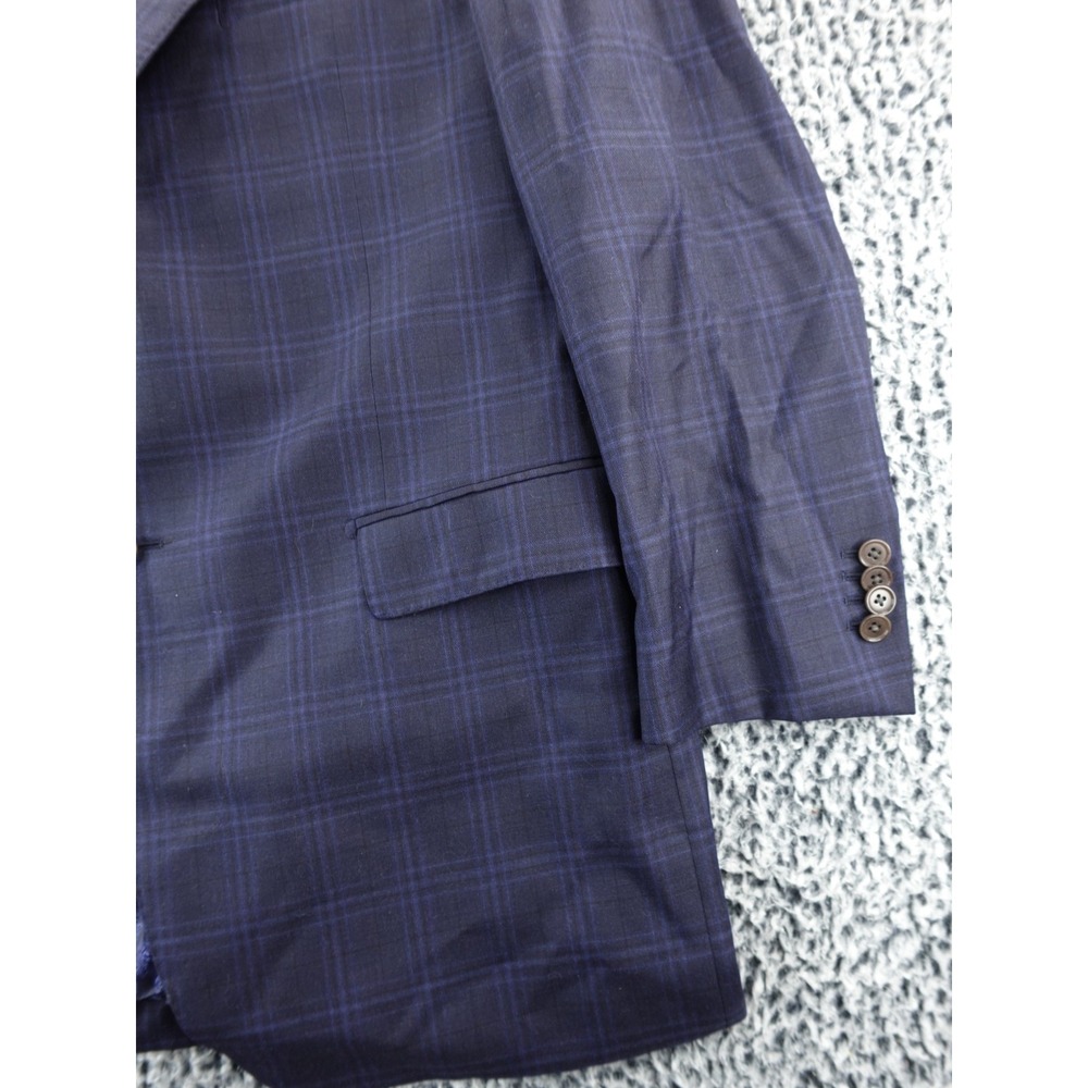 Bespoke 44 L Loro Piana " 4 Seasons " Super 130's Navy Blue Double Windowpane - Picture 4 of 16